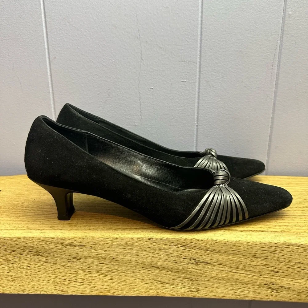 Amalfi Black Suede Heels with Knot Detail - Picture 3 of 7